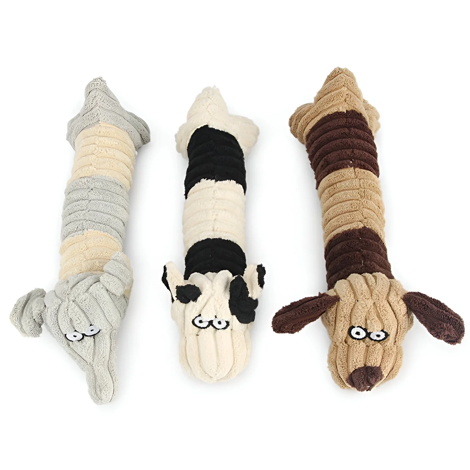 3-Piece Plush Animal Dog Chew Toy Set – Squeaky Elephant, Dog & Cow