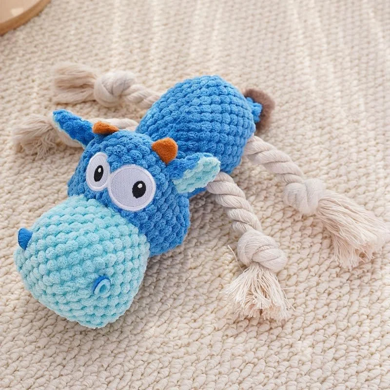Plush Hippo & Lion Squeaky Dog Toy with Rope for Medium Dogs