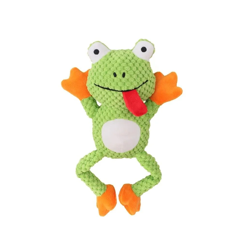 Green Frog Puppy Squeaky Toy – Soft Fleece Dog Chew Playmate