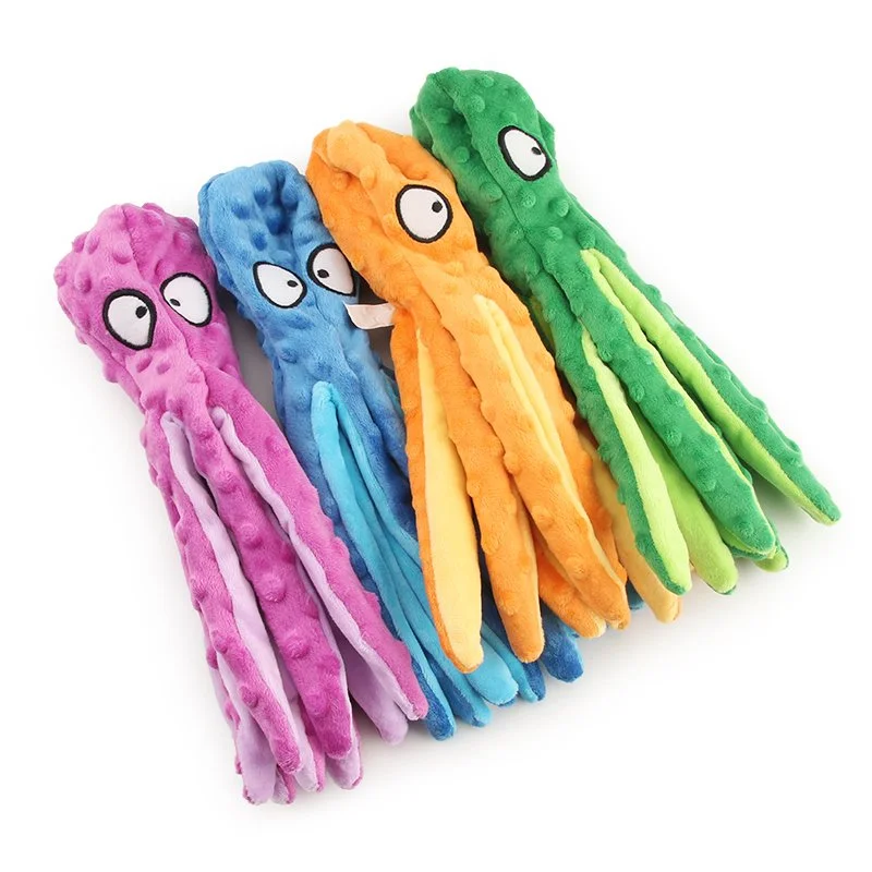 Plush Squeaky Cartoon Octopus Dog Toy