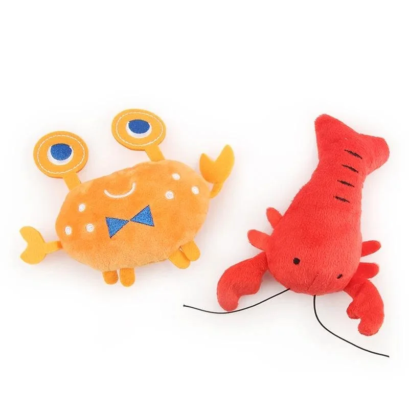 2PCS Squeaky Lobster & Crab Plush Dog Toy Set