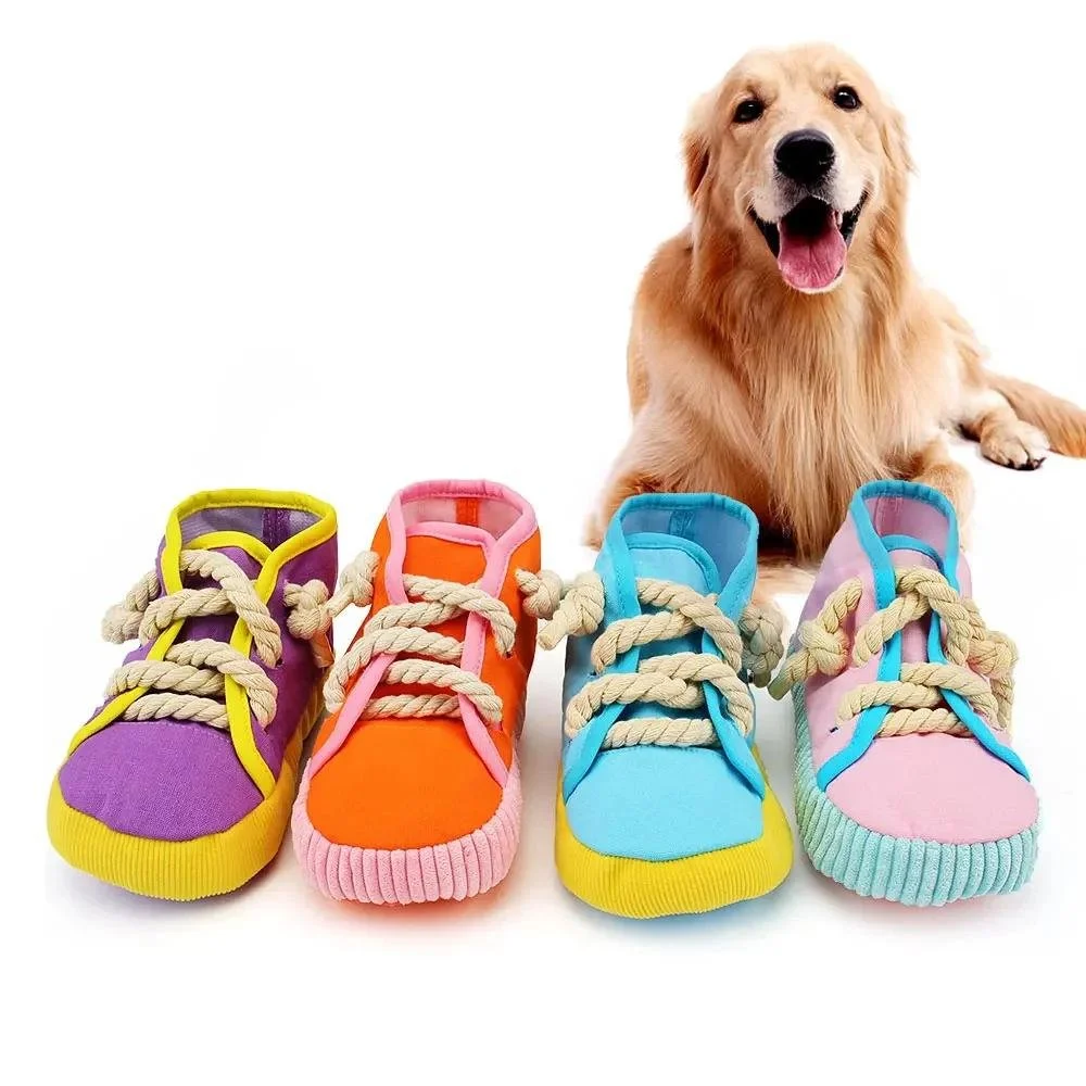 Squeaky Bite-Resistant Rope Shoes Toy for Dogs & Cats – Chew & Clean