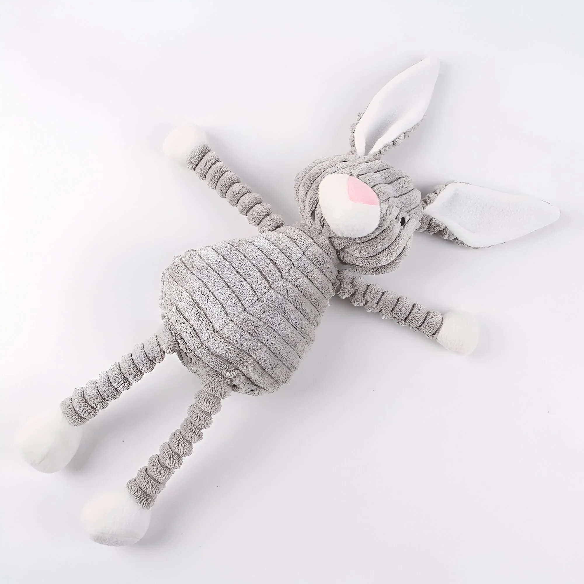 Gray Rabbit Squeaky Plush Dog Toy – Soft Corduroy Chew Toy for Puppies