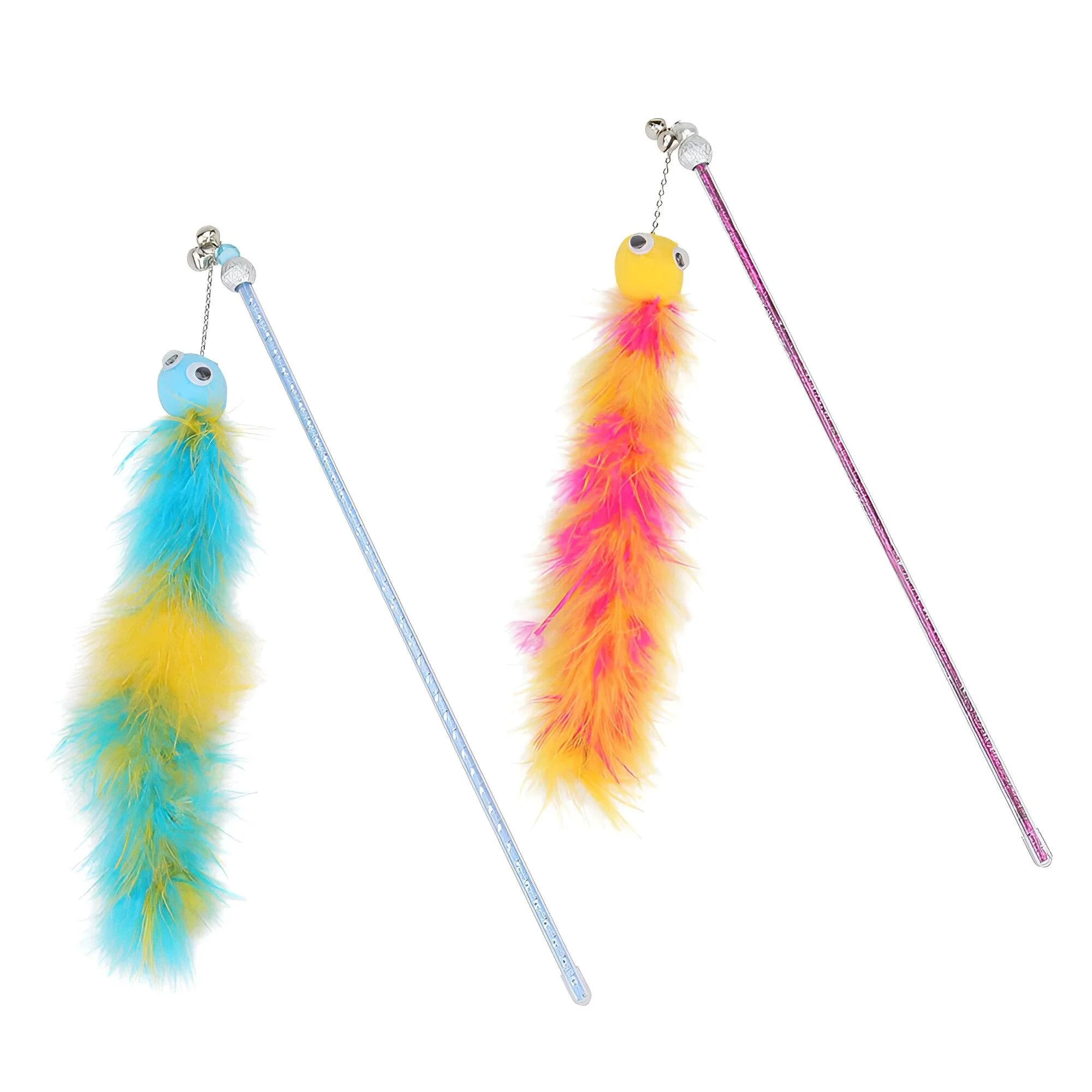 2-Pack Caterpillar Feather Cat Teaser Wand Toy for Playful Indoor Cats