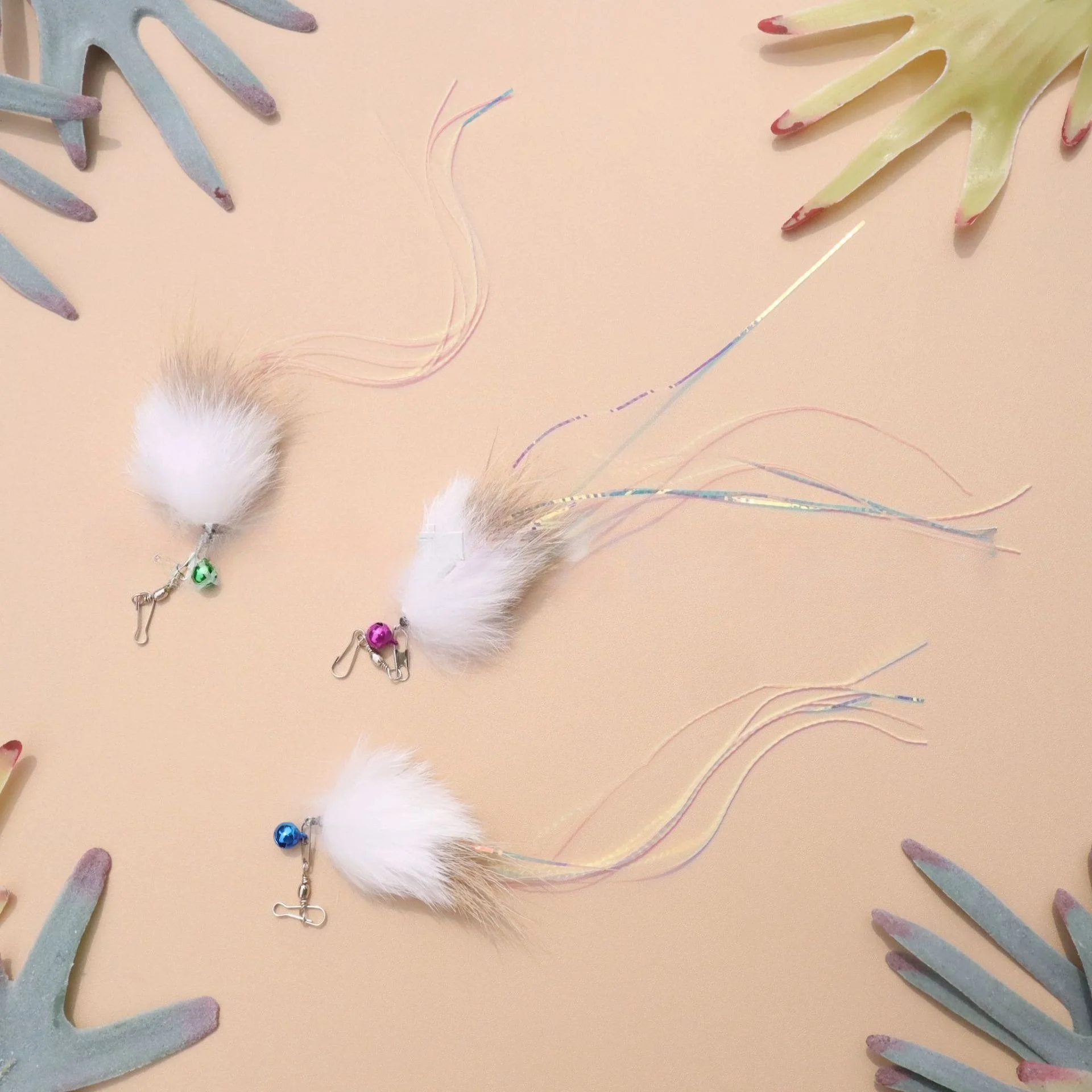 Jellyfish Feather Tassel Cat Toy Refill with Bell – 3 Pack