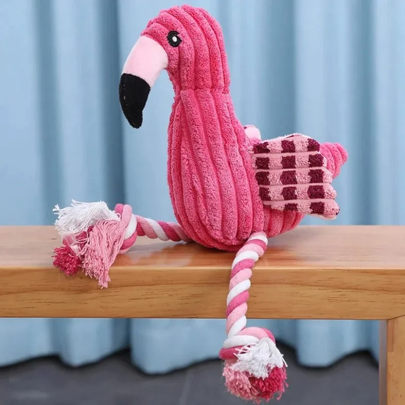 Corduroy Flamingo Squeaky Dog Toy