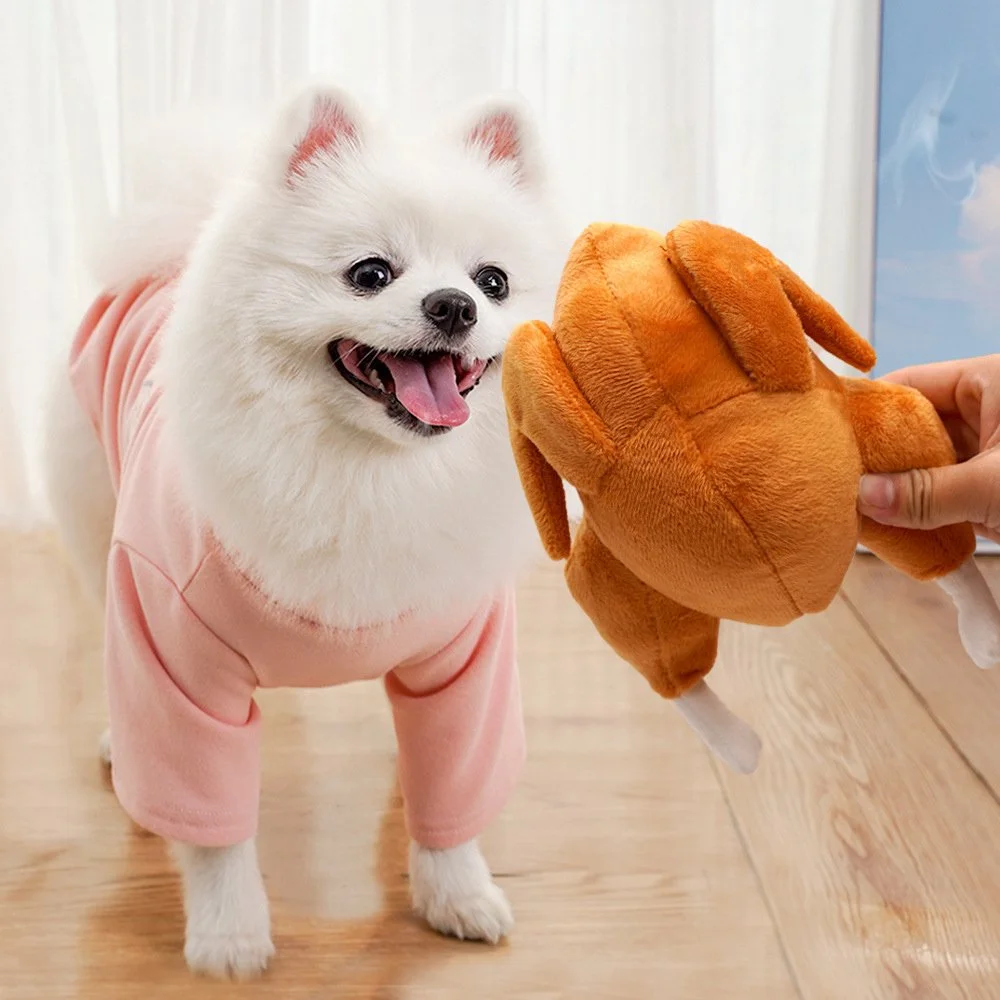 Plush Squeaky Roast Chicken Pet Toy for Dogs & Cats - Soft Chew Toy