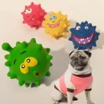Latex Emoji Squeaky Spiky Ball for Small Dogs – Fun Chew & Teeth-Cleaning Toy