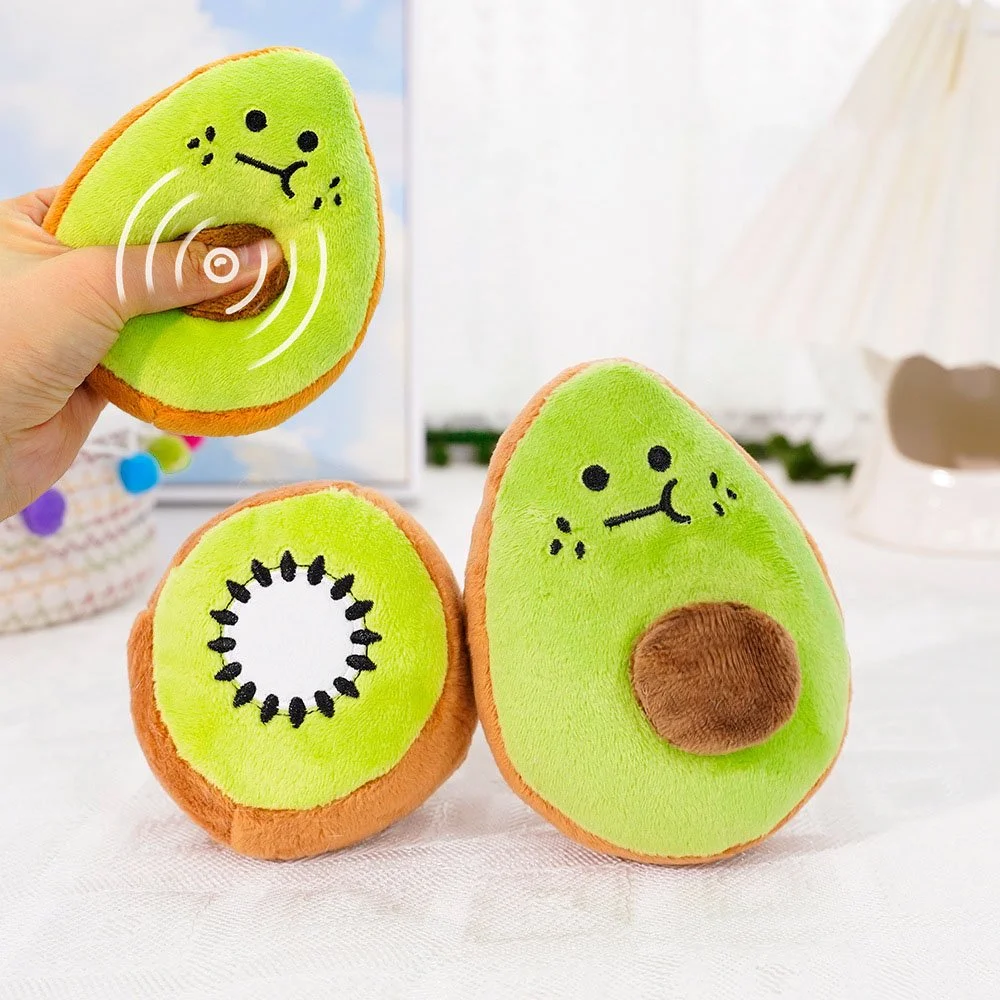 Avocado And Kiwi Plush Dog Chew Toy – Soft Squeaky Interactive Puppy Toy