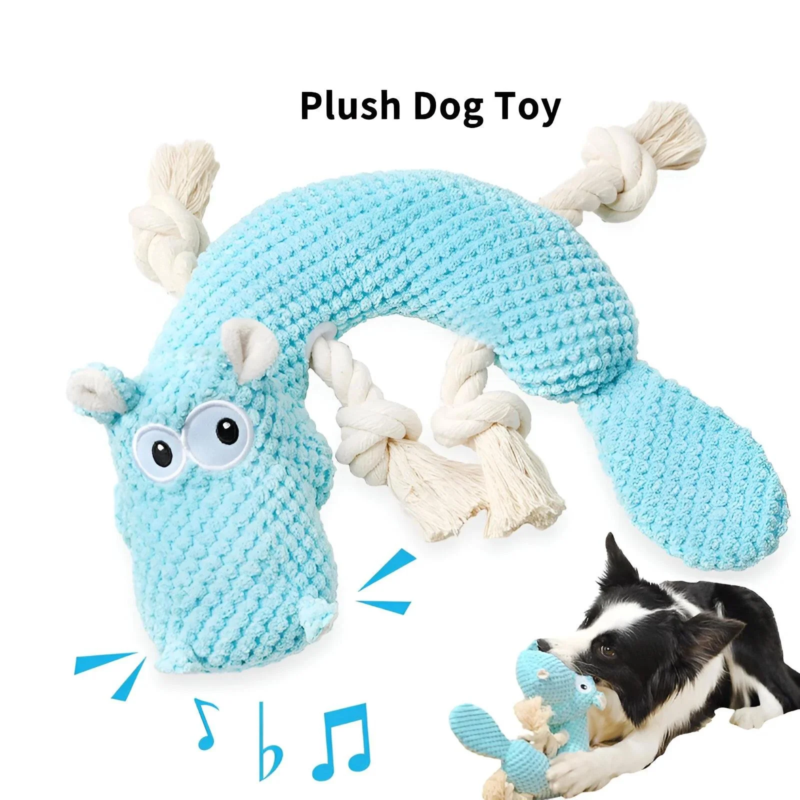 Squeaky Hippo Dog Toy – Plush Cotton Rope Chew Toy for Puppies with Sound