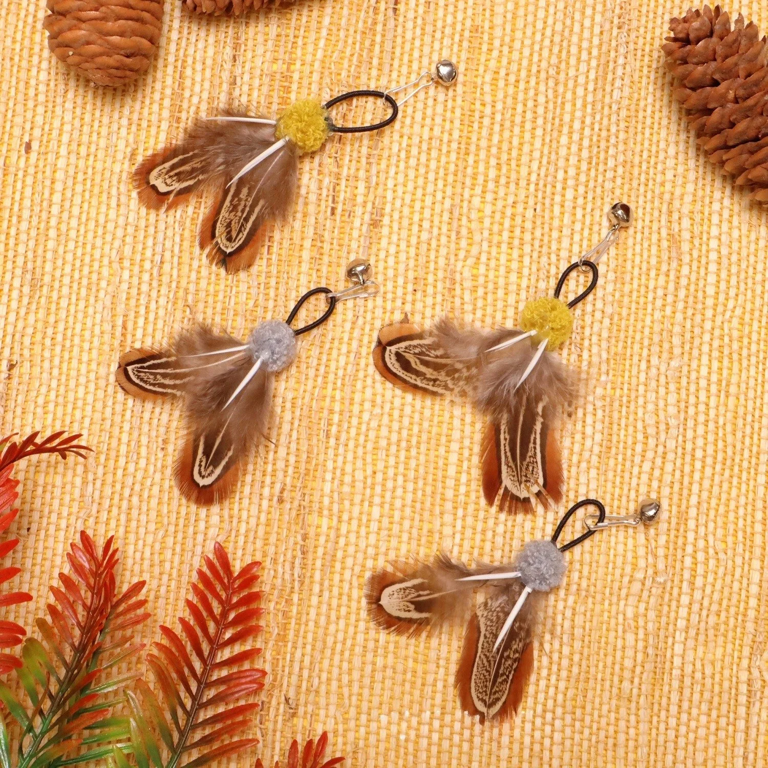 Exquisite Feathered Cat Toy Teaser Wand with Interchangeable Insect Heads