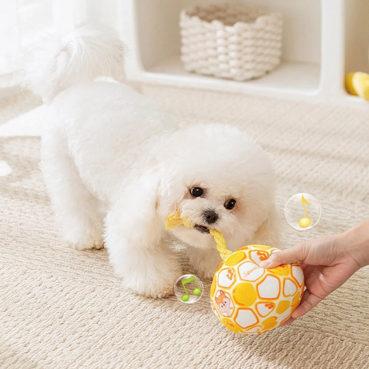 Interactive Teething Bell Plush Toy for Dogs – Chew Ball with Rope Knot