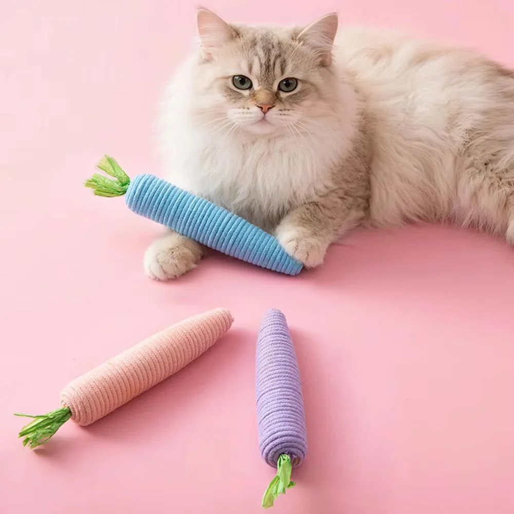 Cute Carrot Cat Toy – Colorful Cotton Rope Chew & Scratch Set with Squeaker for Kittens