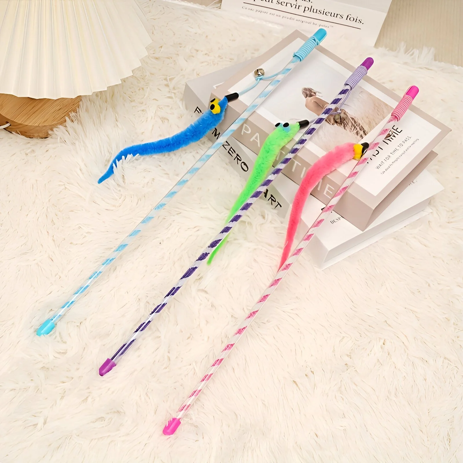 Caterpillar Style Colorful Long Rod Cat Teaser Stick - Interactive Toy for Cats