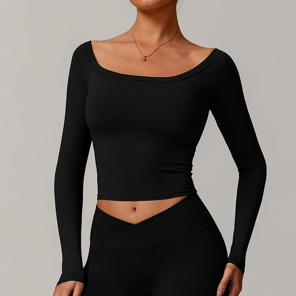 Women's Long Sleeve Fitness Yoga T-Shirt for Outdoor Running and Workout