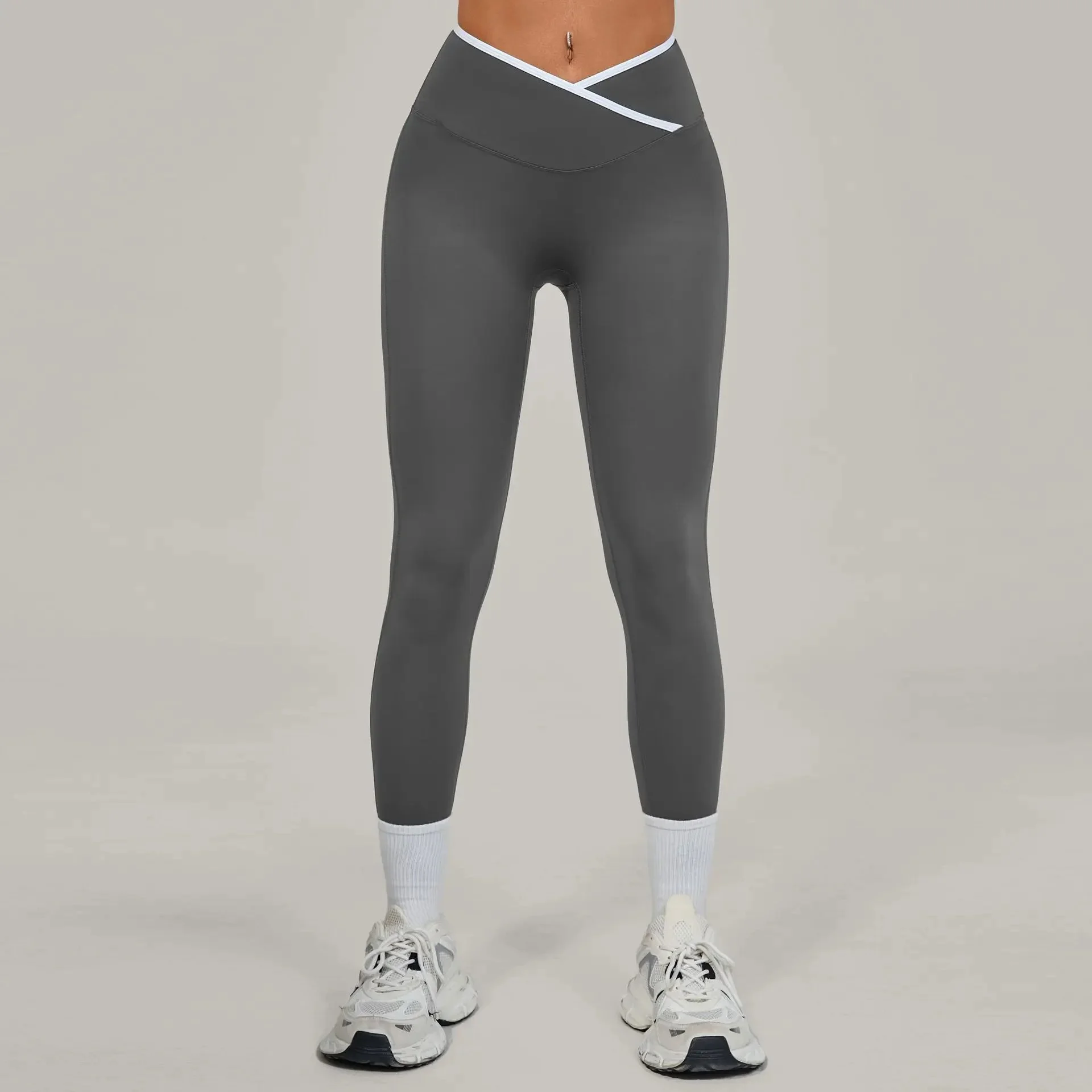Women's Quick-Dry Yoga Pants with Crossed Waist and Pockets