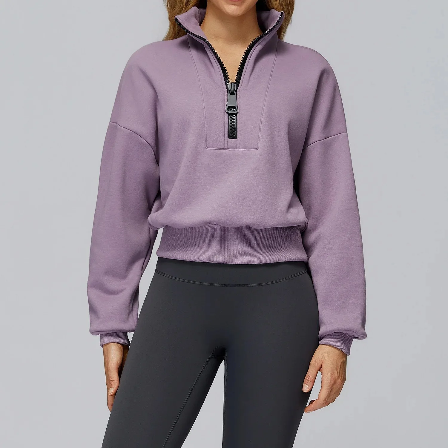 Women’s Stand Collar Oversized Sweatshirt - Warm & Windproof Winter Sports Top