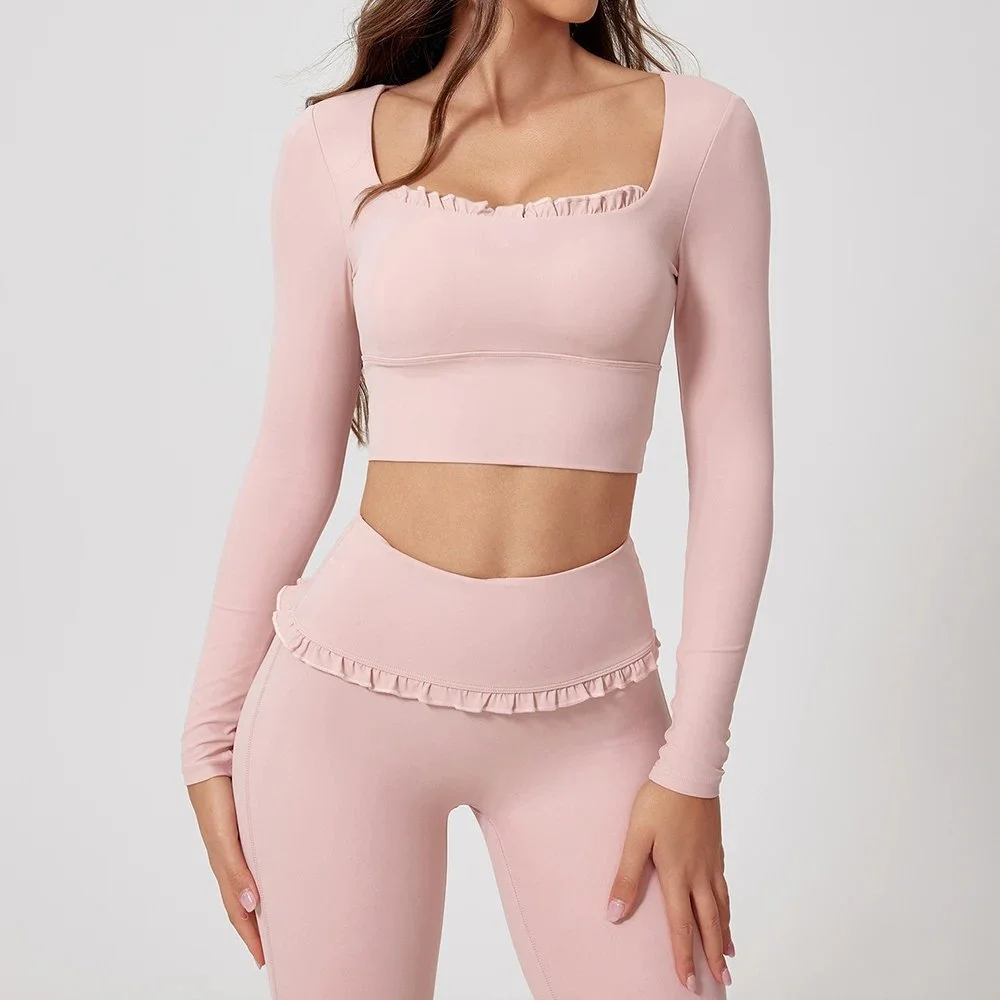 Women’s Breathable Long-Sleeve Yoga Crop Top – High-Stretch Activewear