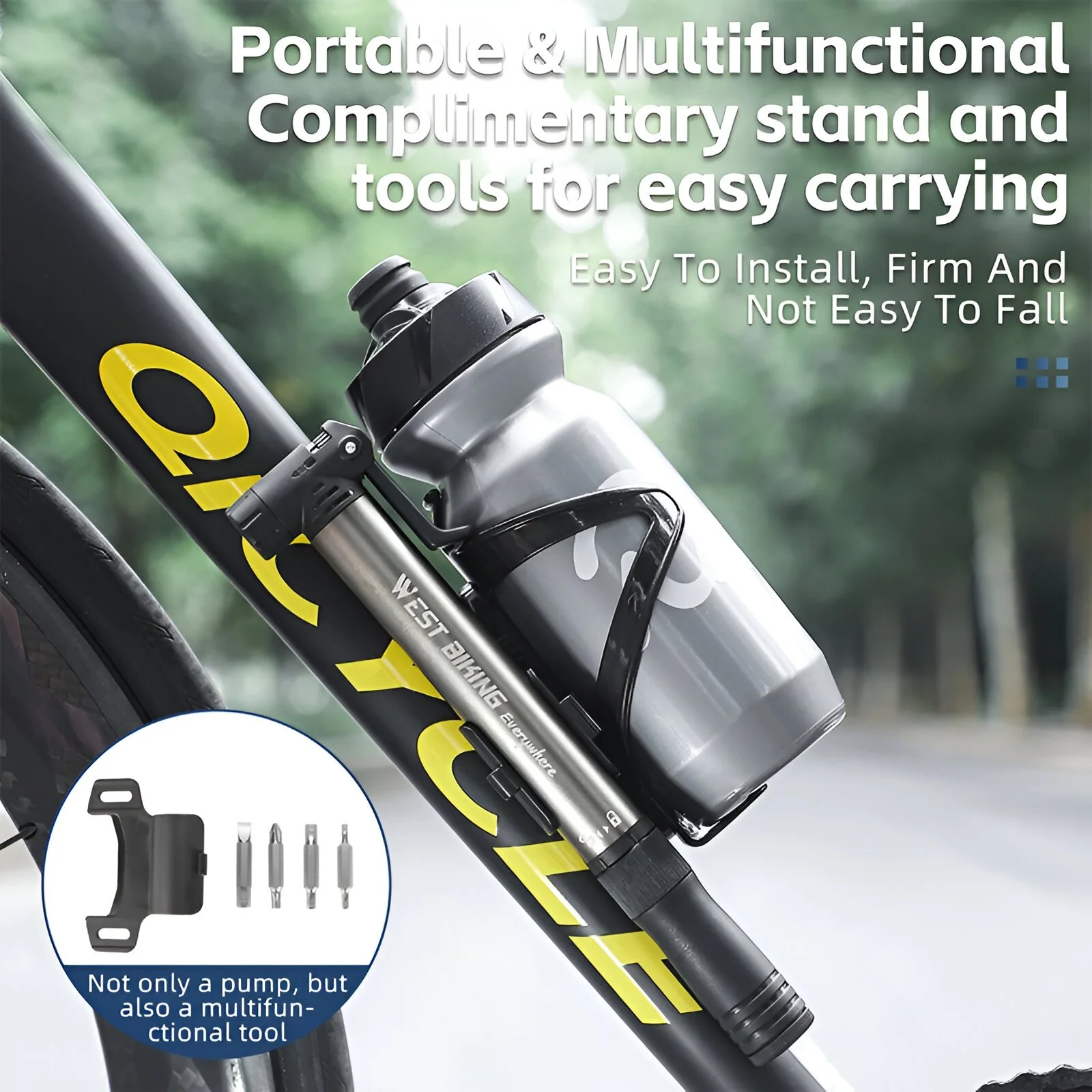 80 PSI Portable Bike Pump with Dual Valve & Tool Kit