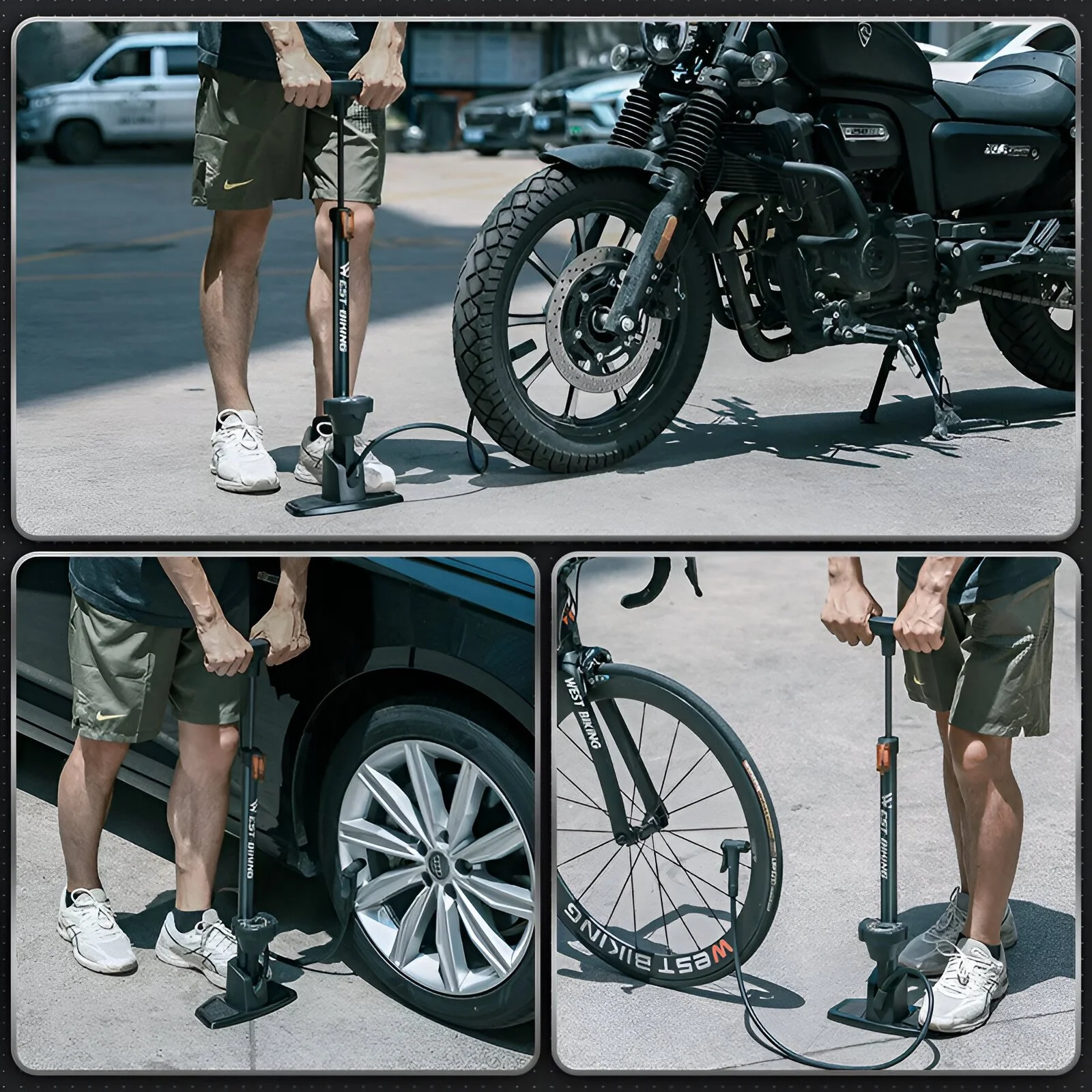 160 PSI High-Pressure Bike & Motorcycle Tire Pump with Dual Valve Gauge