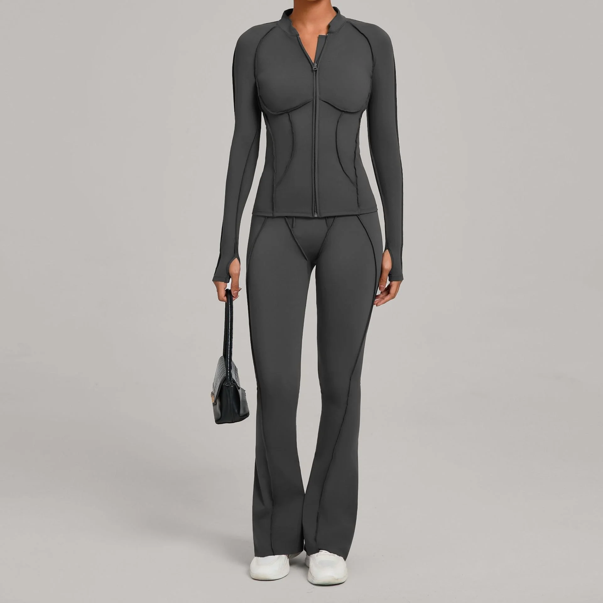 2-Piece Yoga Set Women’s Fitness Tracksuit with Zipper Long Sleeved Top