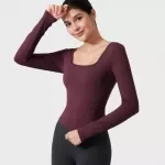 Autumn Winter Long Sleeve Yoga Top for Women with Chest Pad and Hollow Back Design