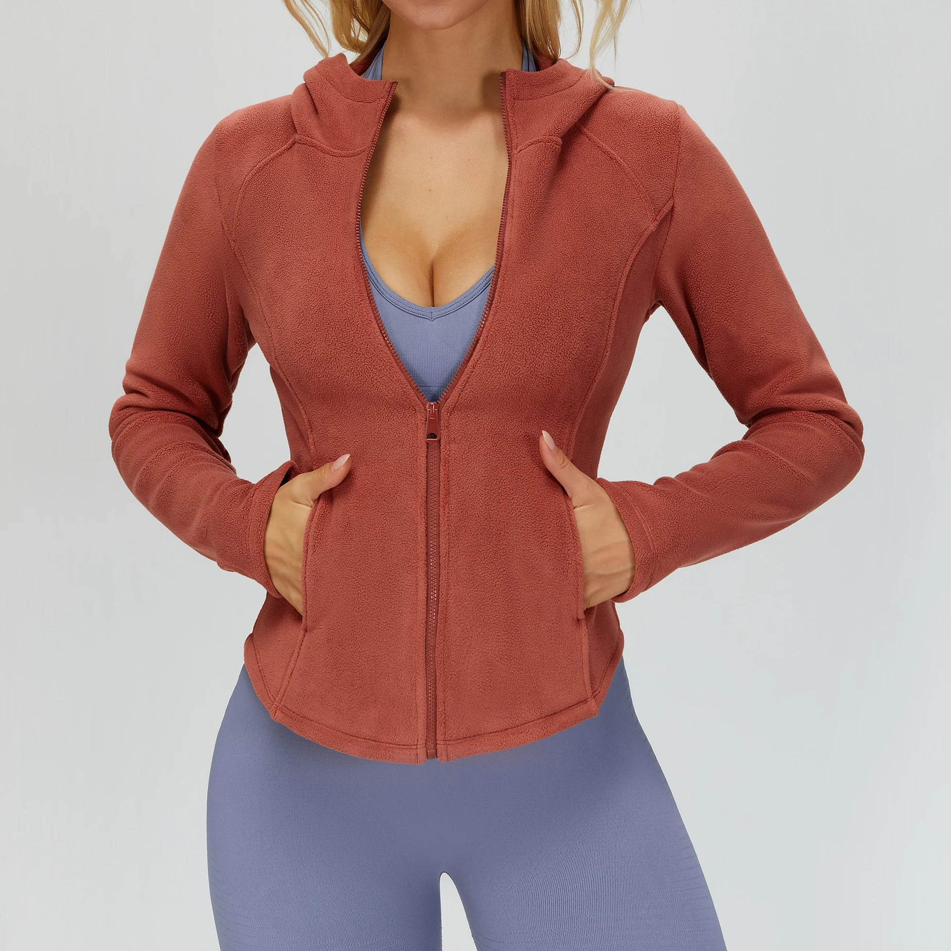 Women's Slim Fit Hooded Sports Jacket with Plush Lined Pockets