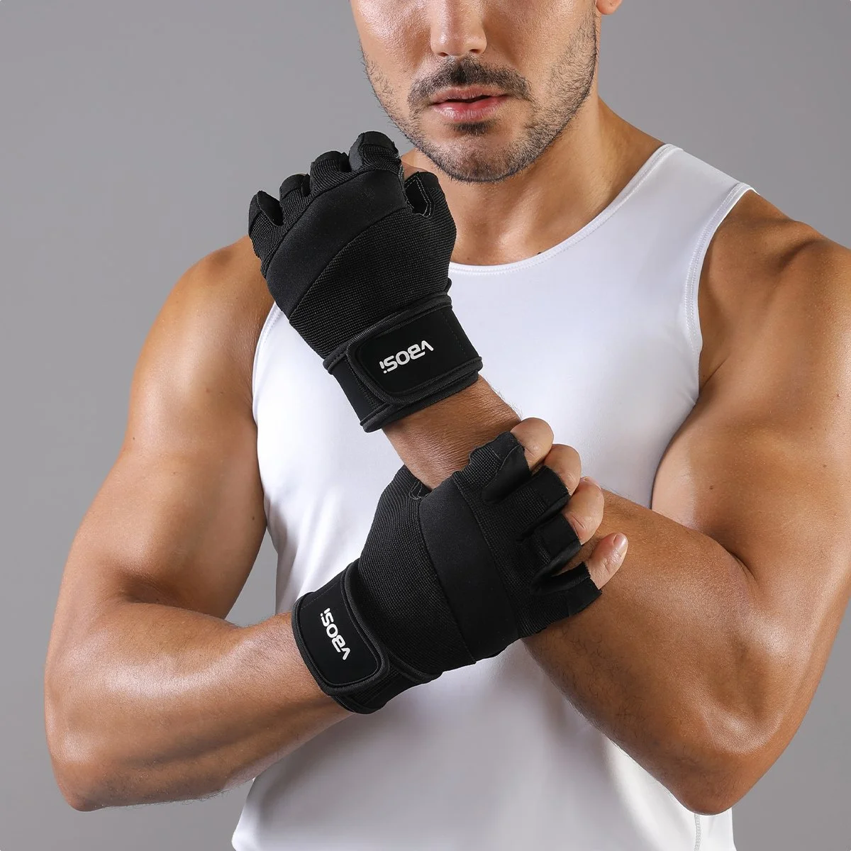 Anti-Slip Silicone Breathable Half Finger Sports Gloves for Deadlift Wrist Support
