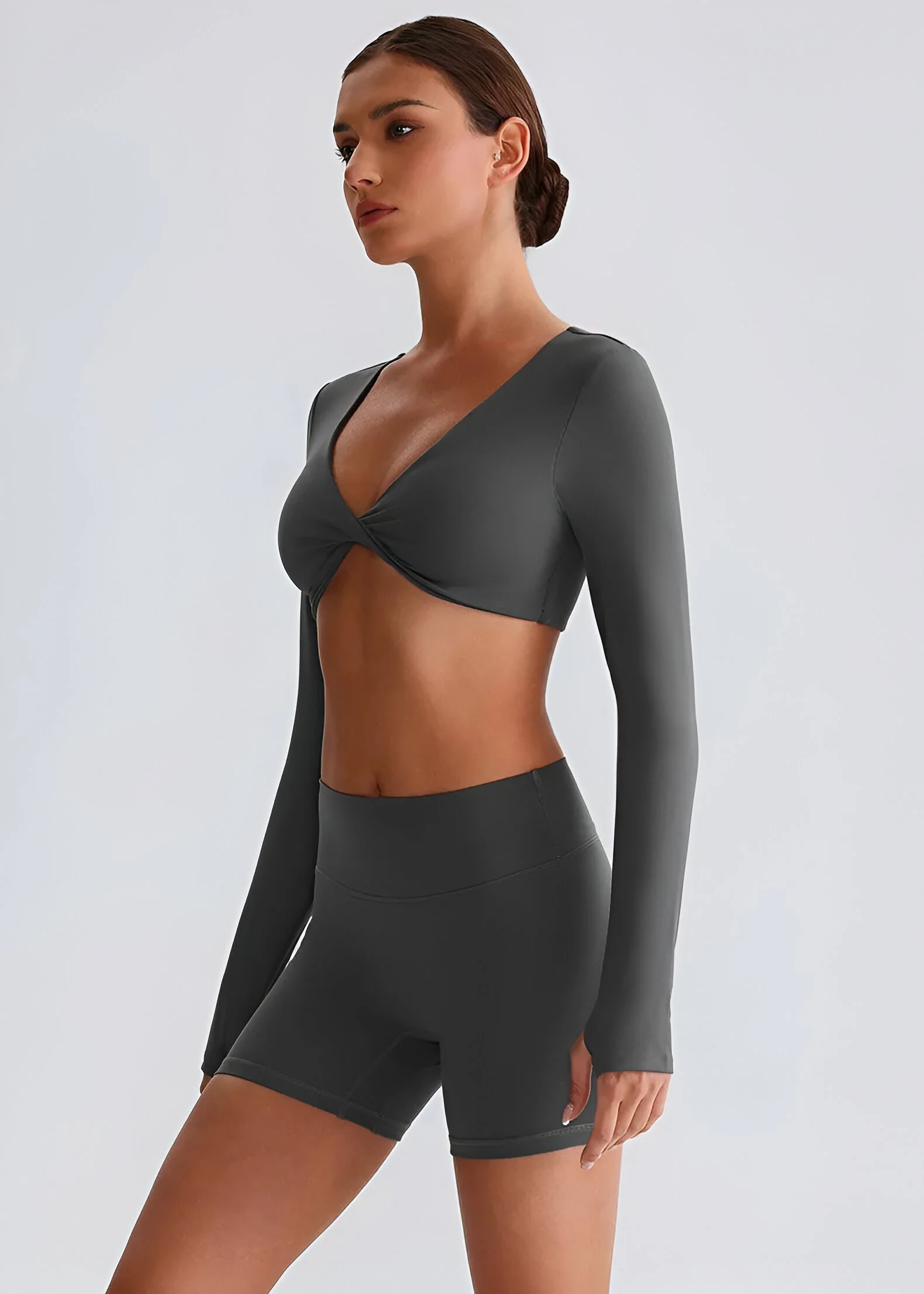 Front Knot Long Sleeve Yoga Shirt - Breathable Quick Drying Cropped Top