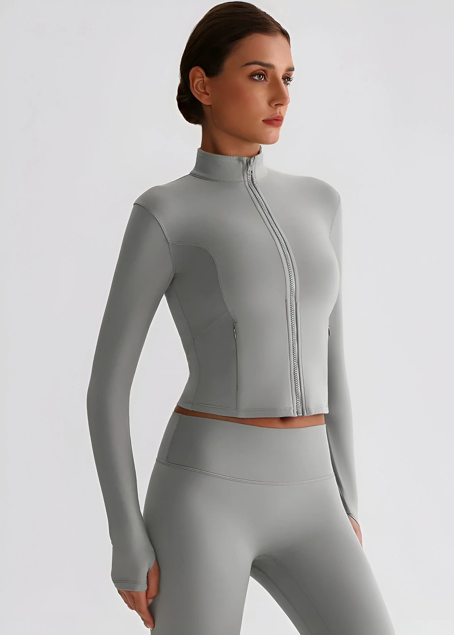Women's High Neck Zip Sport Jacket with Pockets – Fitness Gym Workout Top