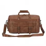 Vintage PU Leather Duffle Bag - Large Capacity Travel Bag for Men with Shoe Pocket