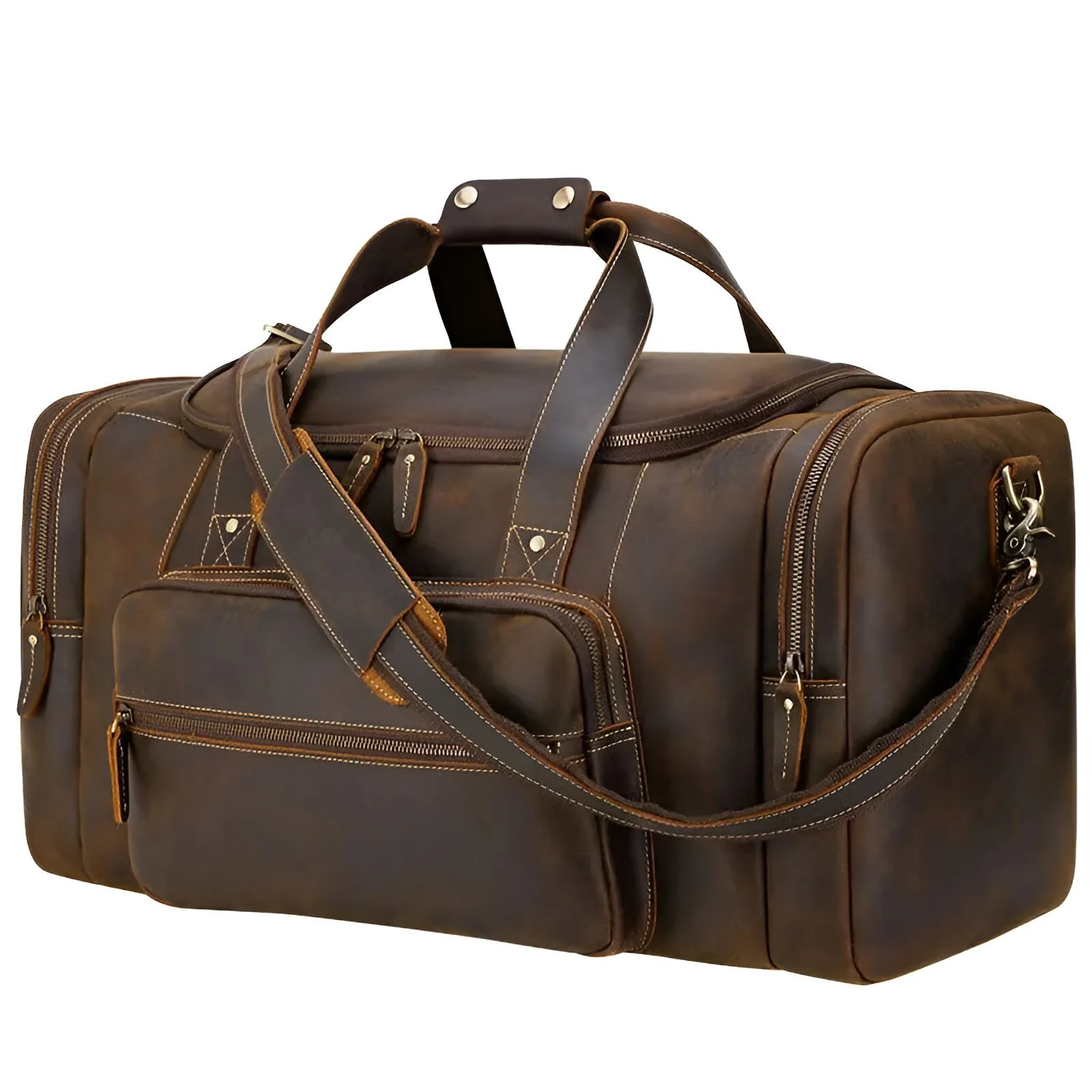 Vintage Full Grain Leather Men’s Travel Duffel Bag – Extra Large Weekender Tote
