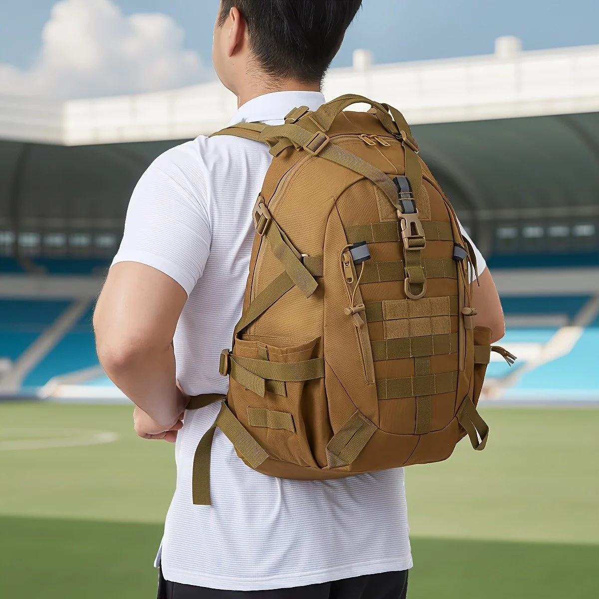 Modular Tactical Backpack with Reflective Strips for Daily Use