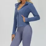 Women's Winter Hooded Yoga Jacket – Slim Fit Plush Warm Sports Zip Jacket