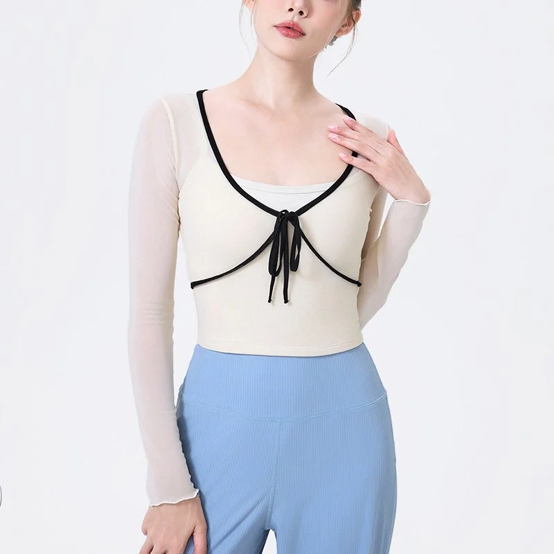 Women’s Long Sleeve Yoga Crop Top with Built-In Pads & Quick Dry Fit