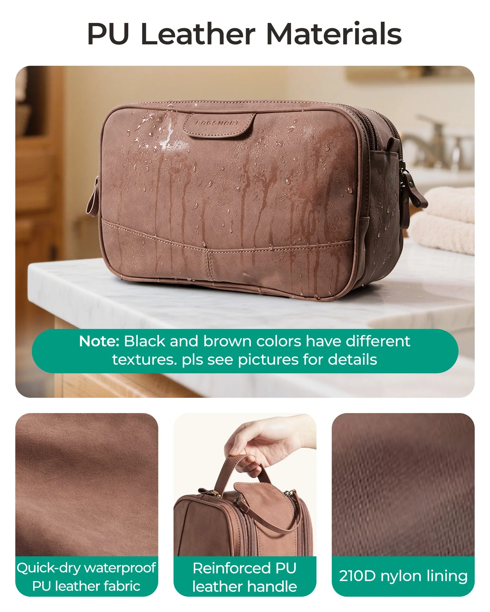 Men’s PU Leather Travel Toiletry Bag with Waterproof Compartments