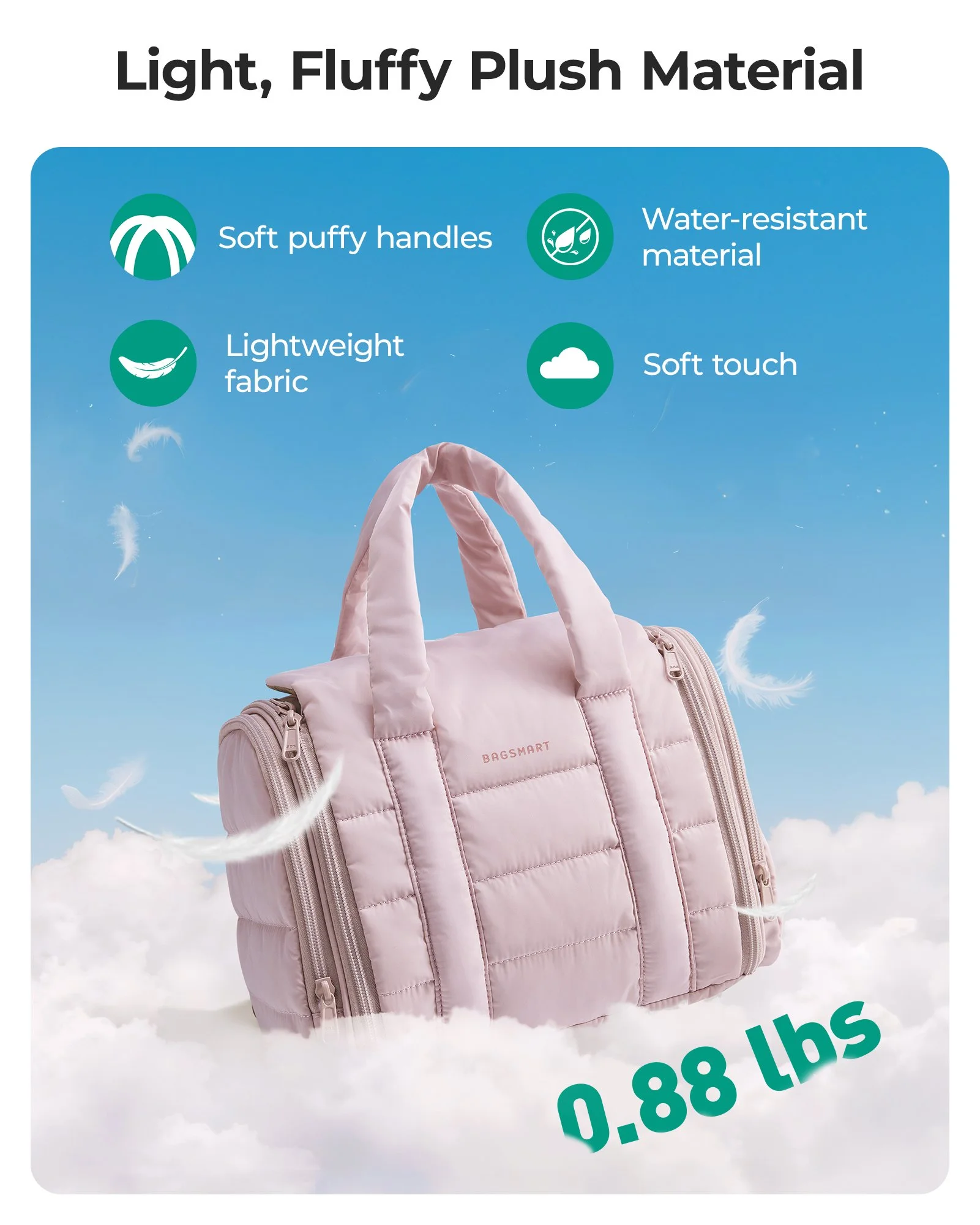 Hanging Travel Toiletry Bag with Hook, Water-Resistant Makeup Organizer