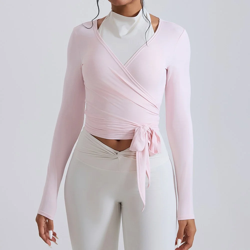 Women’s Breathable Yoga Long Sleeve Crossover Back Fitness Cover-Up Top
