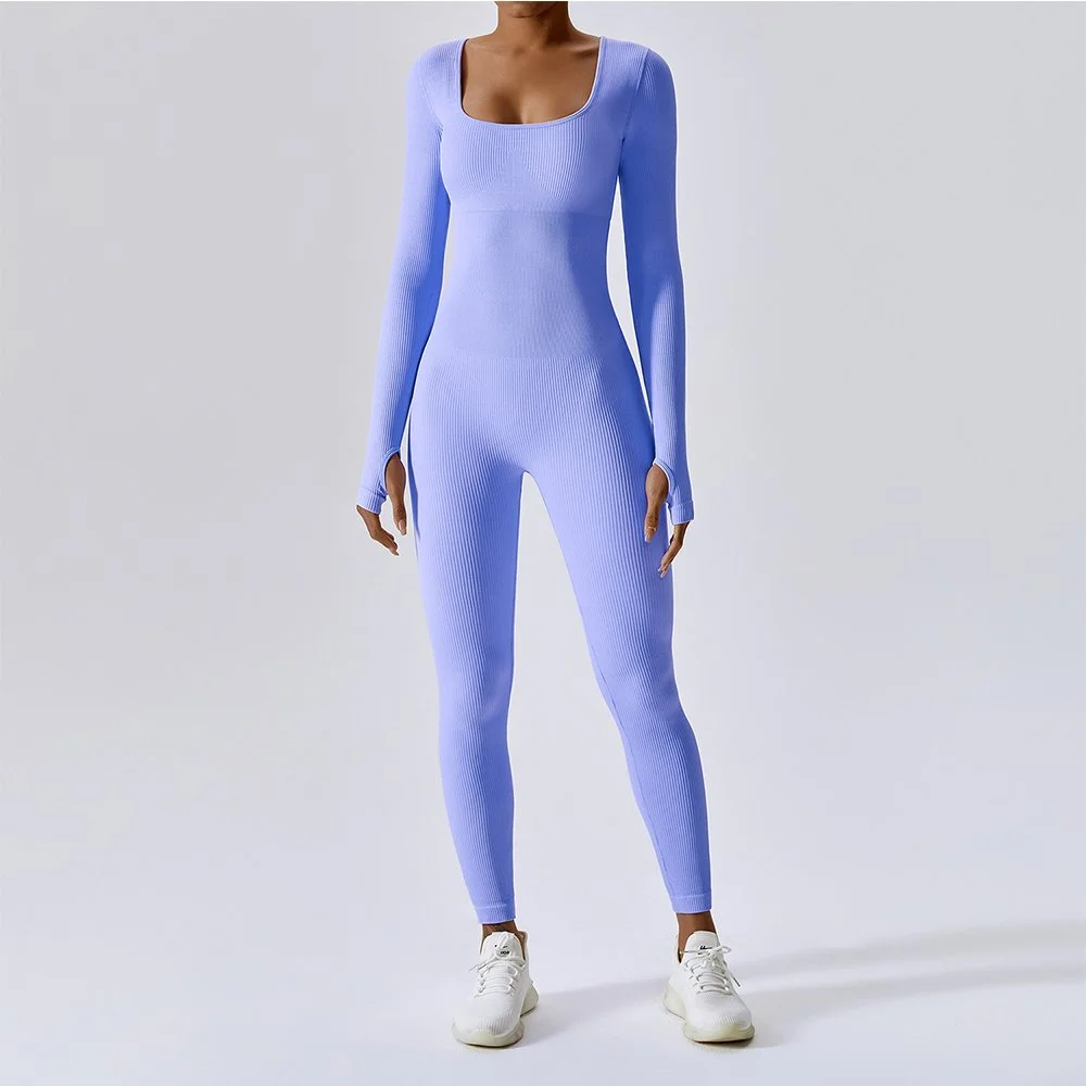Seamless Long Sleeve Yoga Bodysuit for Women – Sculpting Fitness One-Piece