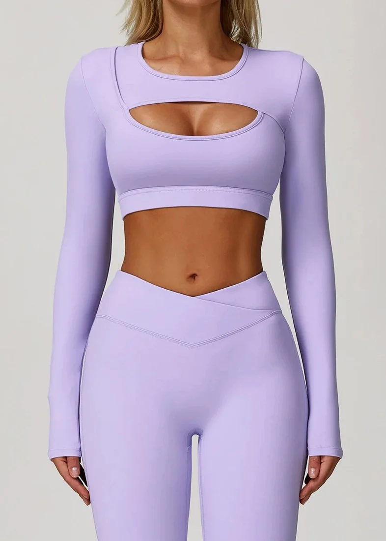 Women’s Long Sleeve Crop Yoga Top Quick-Dry Stretch Gym Shirt
