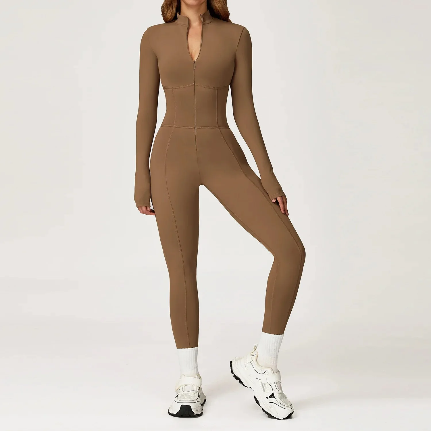 Long Sleeve Zip-Front Yoga Jumpsuit for Women | Sculpting One-Piece Activewear