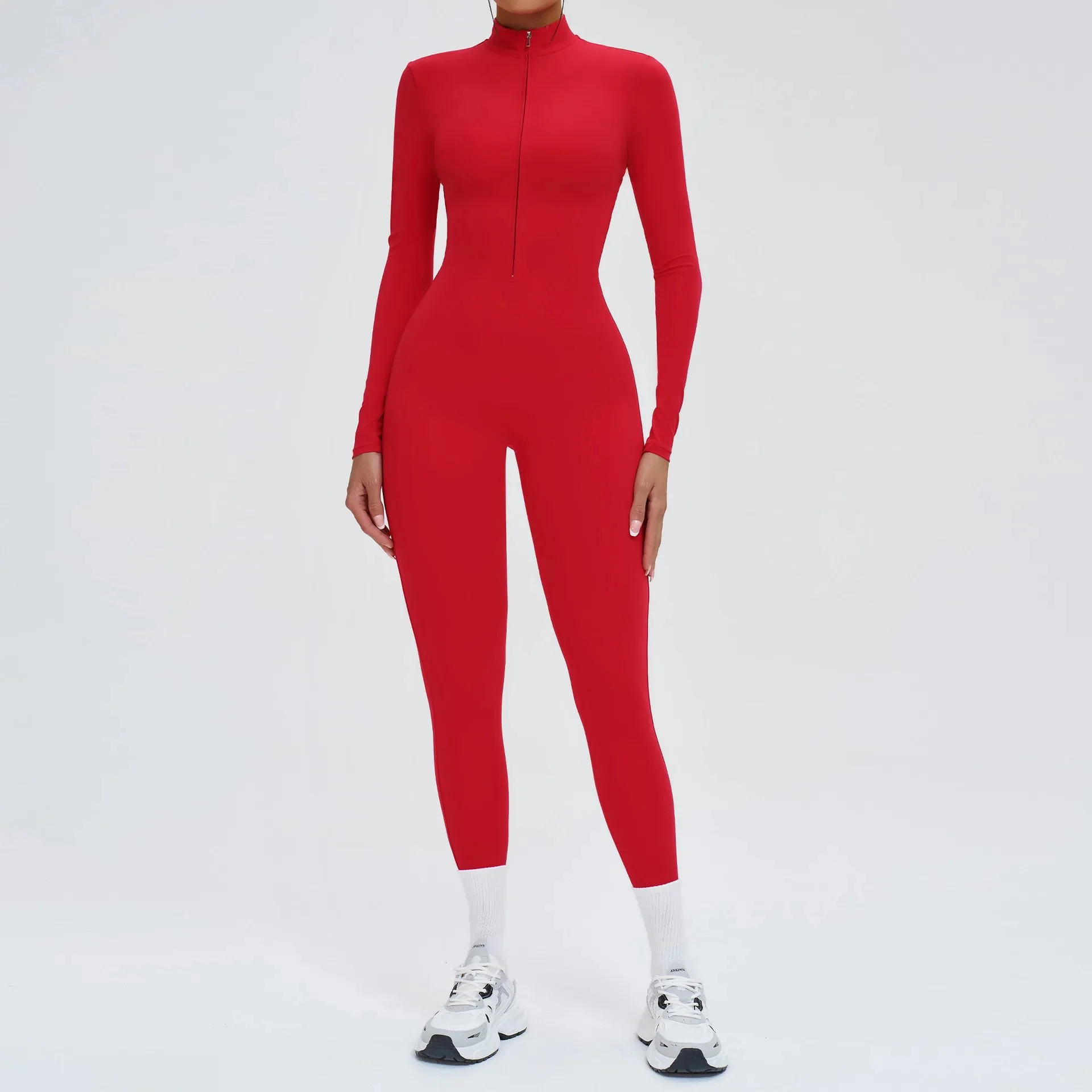Long Sleeve Zip-Front Yoga Jumpsuit One-Piece Activewear