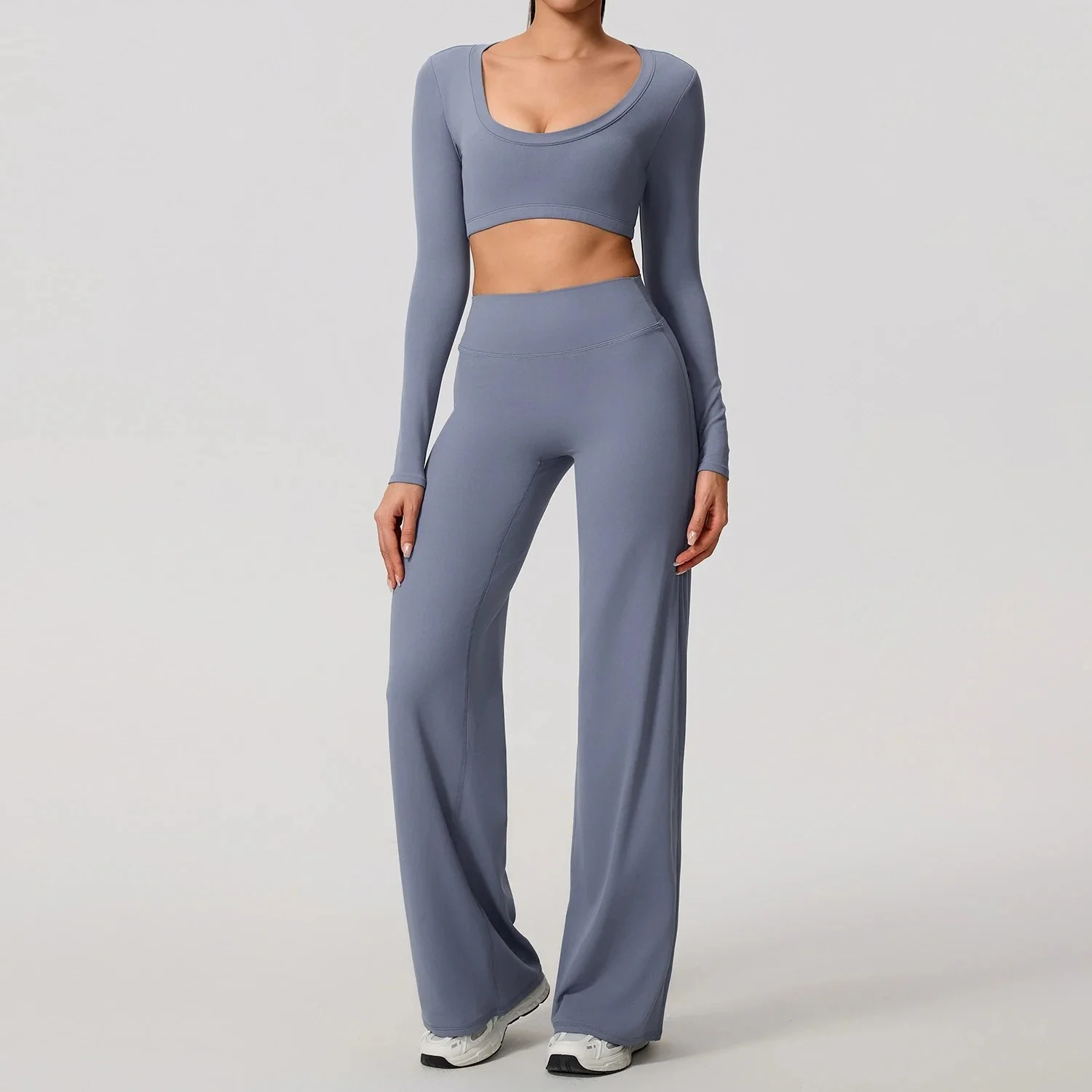 Backless Long Sleeve Yoga Top & Wide Leg Fitness Pants Set