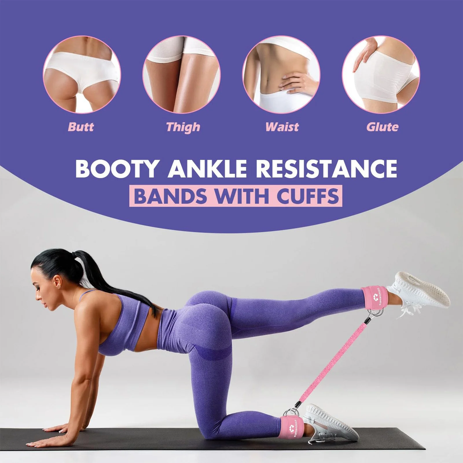 Ankle Resistance Bands with Cuffs for Glutes & Leg Workouts – Butt Exercise Bands for Women
