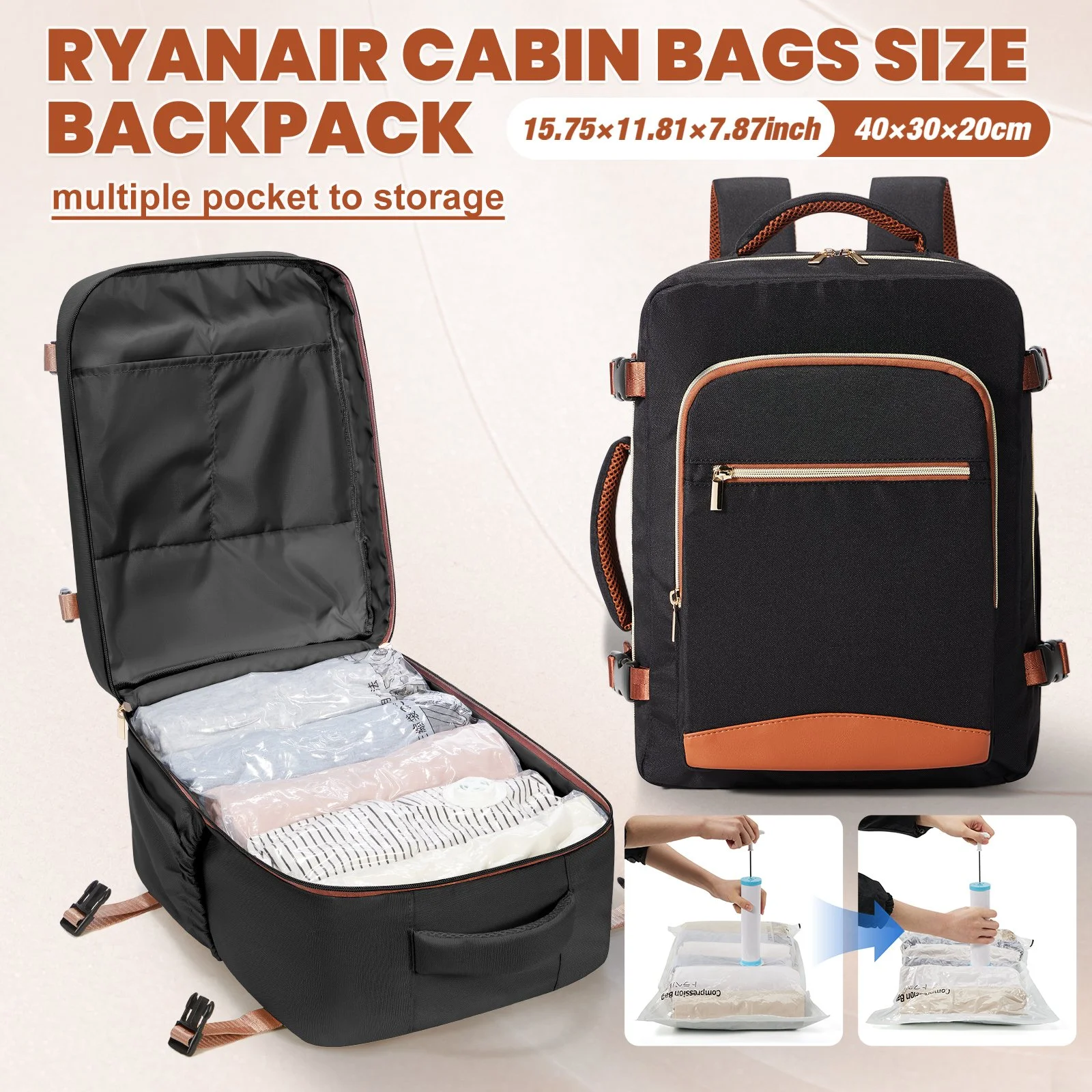 Compact Compressed Storage Bag & Airline-Approved Travel Backpack - 40x20x30
