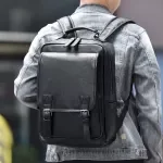 Leather Travel Laptop Backpack with USB Charging Port