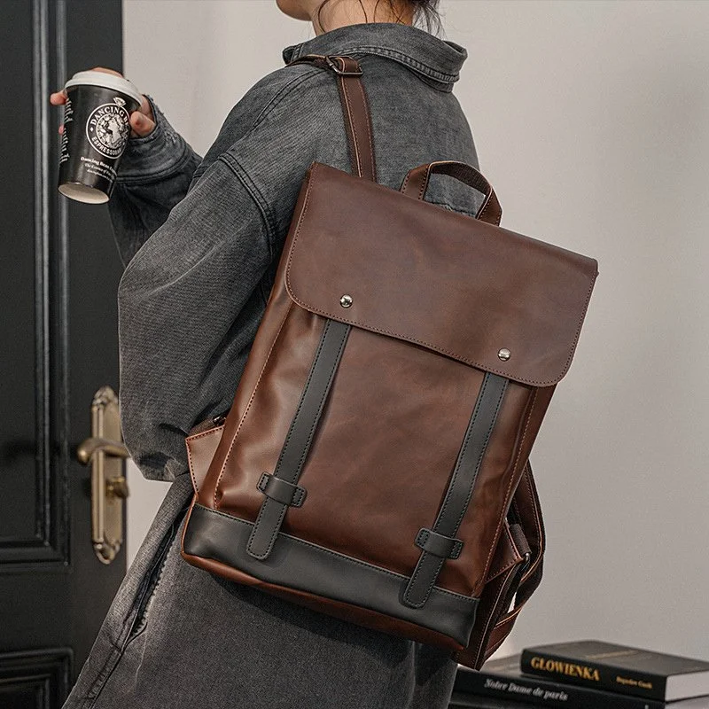 Men's Vintage Leather Backpack 14 Inch Laptop Rucksack
