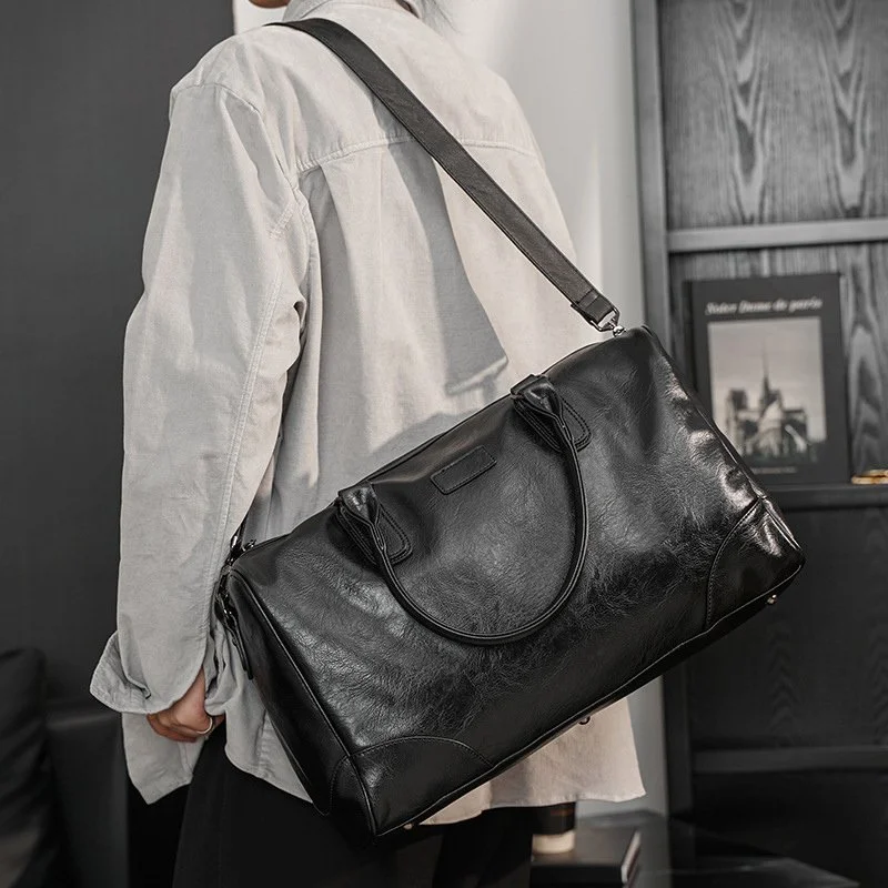 Men's Vintage Leather Travel Tote Weekender Overnight Carry-On Duffle Bag