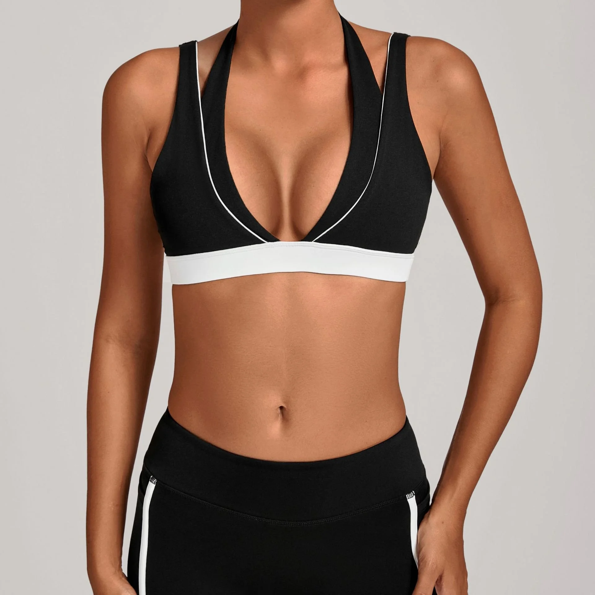 Women's Deep-V Sports Bra Gym Fitness Top - Yoga Push Up Running Workout Crop Top