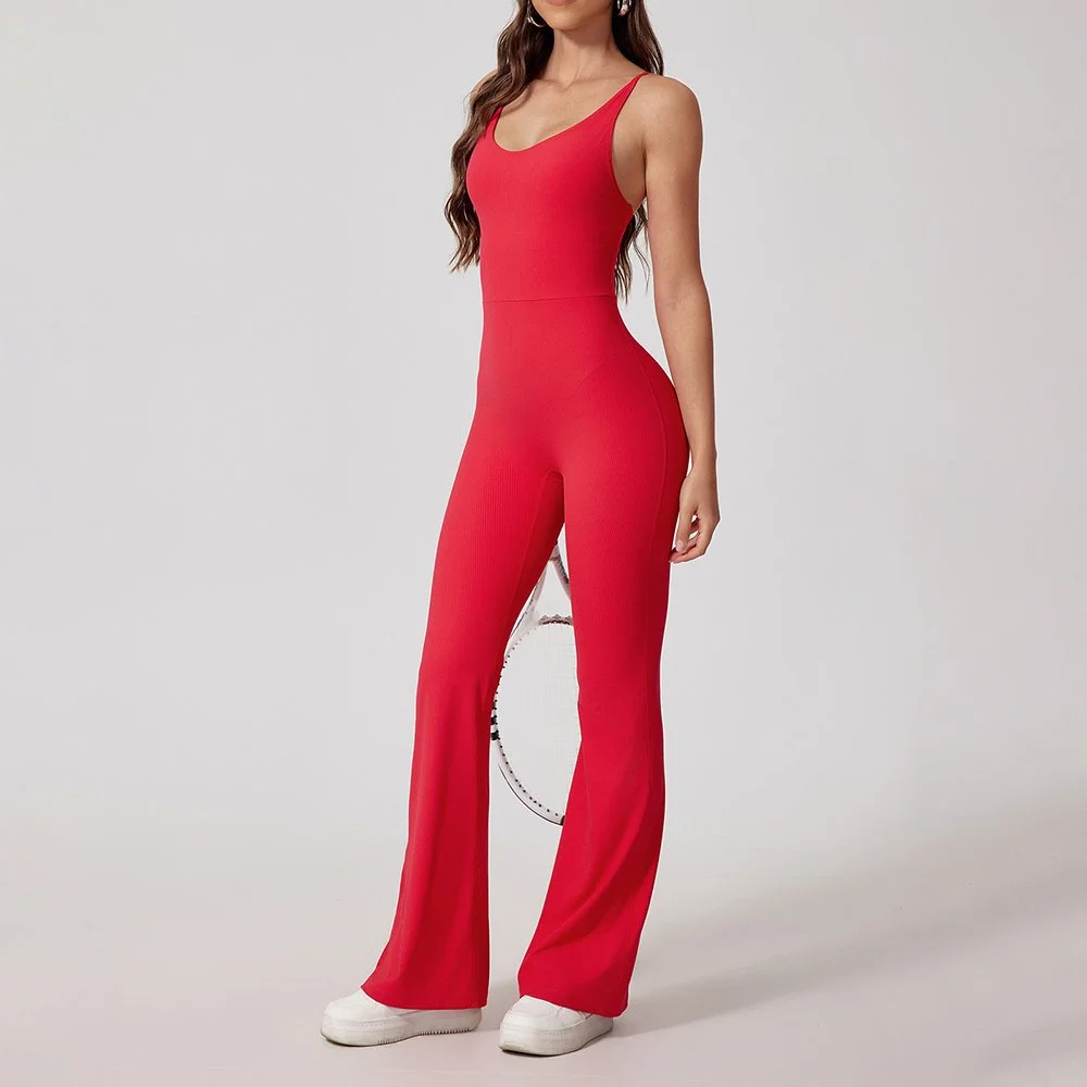 Women's Sleeveless Yoga Jumpsuit – Flared Bodysuit for Gym & Workout
